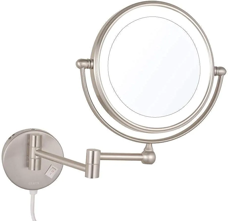 Bathroom Vanity Mirror Makeup Mirror Wall Mounted Bathroom Brass Light Magnification Folding Elastic Vanity Mirror