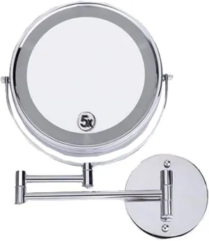 Bathroom Vanity Mirrors Led Makeup Mirror 5X Magnifying Wall Mount Makeup Shaving Bathroom Vanity Mirror 8 .5Inch 2-Sided