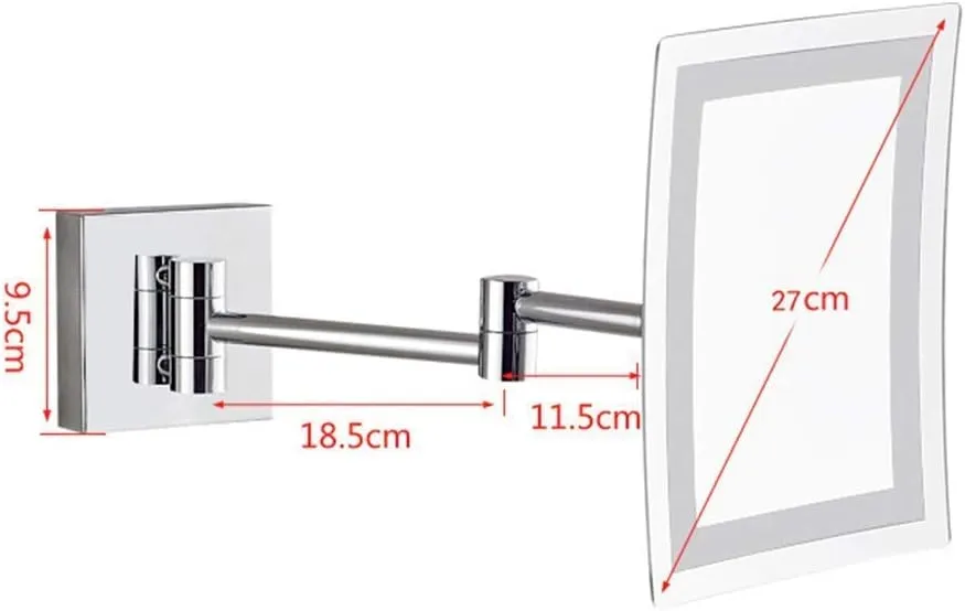 Bathroom Wall-Mounted Makeup Mirror Foldable Telescopic Rotating Metal Copper Square Cosmetic Mirror 8 Inches