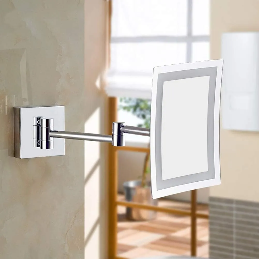 Bathroom Wall-Mounted Makeup Mirror Foldable Telescopic Rotating Metal Copper Square Cosmetic Mirror 8 Inches