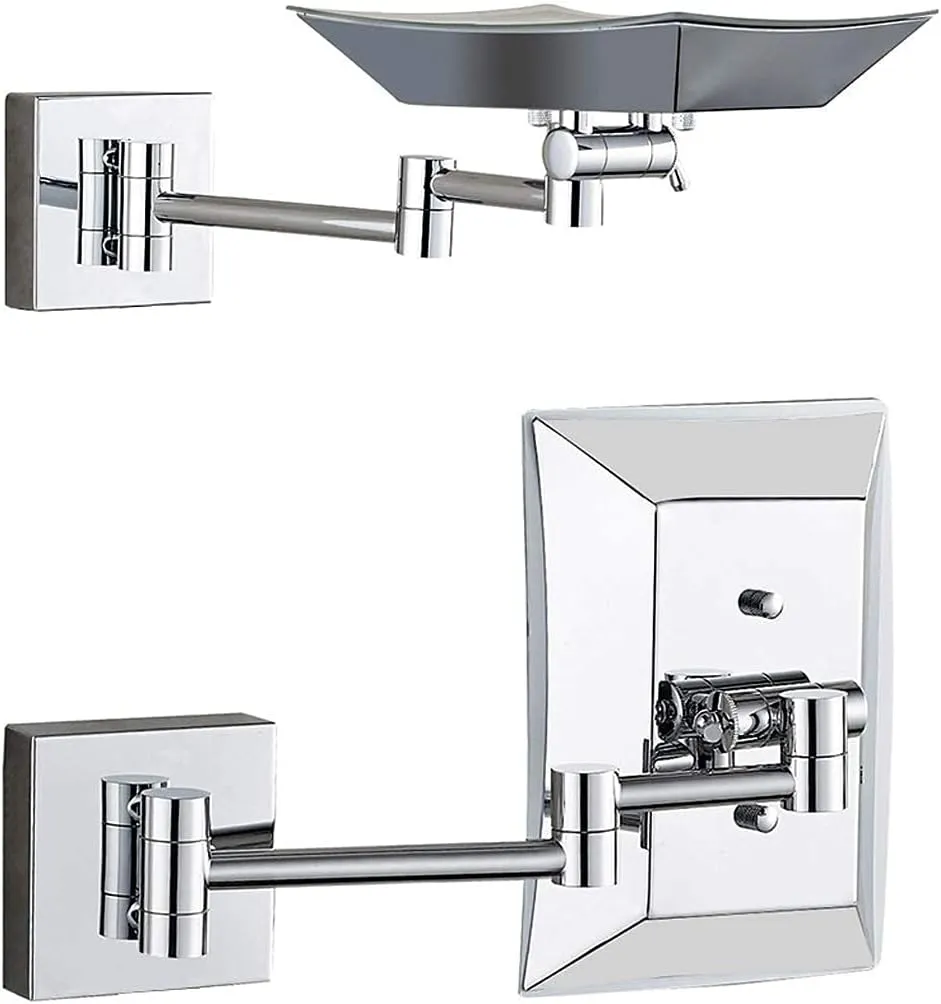Bathroom Wall-Mounted Makeup Mirror Foldable Telescopic Rotating Metal Copper Square Cosmetic Mirror 8 Inches