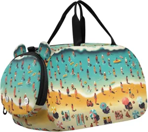 Beach Playing Landscape Duffle Bag for Girl, Sports Duffle Gym Bags with Shoe Compartment, Personalized Overnight Bag Travel Weekender for Kids