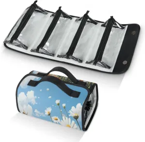 Bees Floral Patterns Toiletry Bag Water Proof Travel Makeup Case Large Capacity 4 in 1 Foldable Cosmetics Storage for Women Men Removable Zipper Clear PVC Pockets