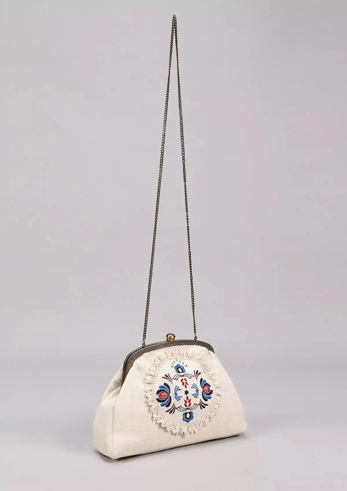 Beige Handheld Clutch and Sling Bag