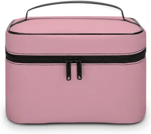 Beige Pink Dusty Antique Rose Color Cosmetic Bag, Travel Portable Makeup Bag for Purse Pouch Beauty Zipper Organizer Toiletry Bag for Women