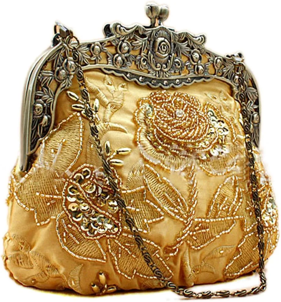 Belsen Women's Vintage Beaded Sequin Flower Evening Handbags