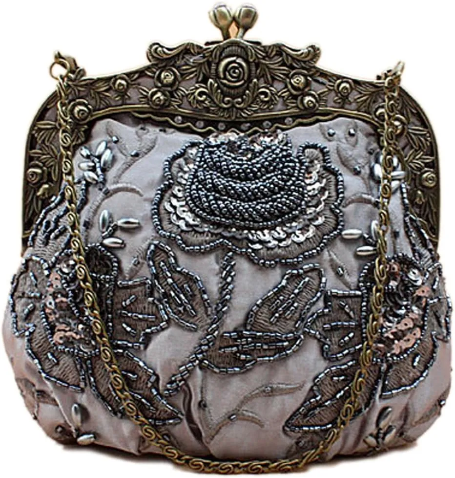 Belsen Women's Vintage Beaded Sequin Flower Evening Handbags