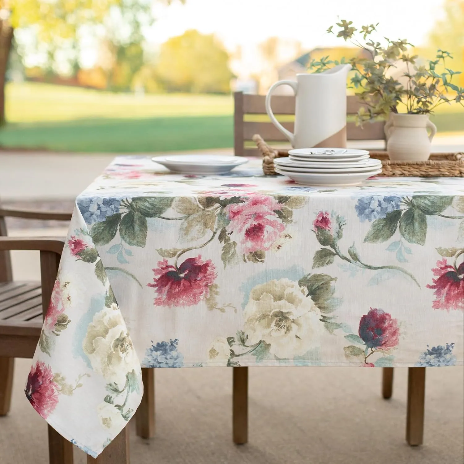 Benson Mills Spillproof Spring/Summer Durable Heavyweight Fabric Indoor Outdoor Tablecloth, Washable Table Cloth for Rectangle Tables, Picnic/Patio Table Covers (60" x 120" Rectangular, Pamona)