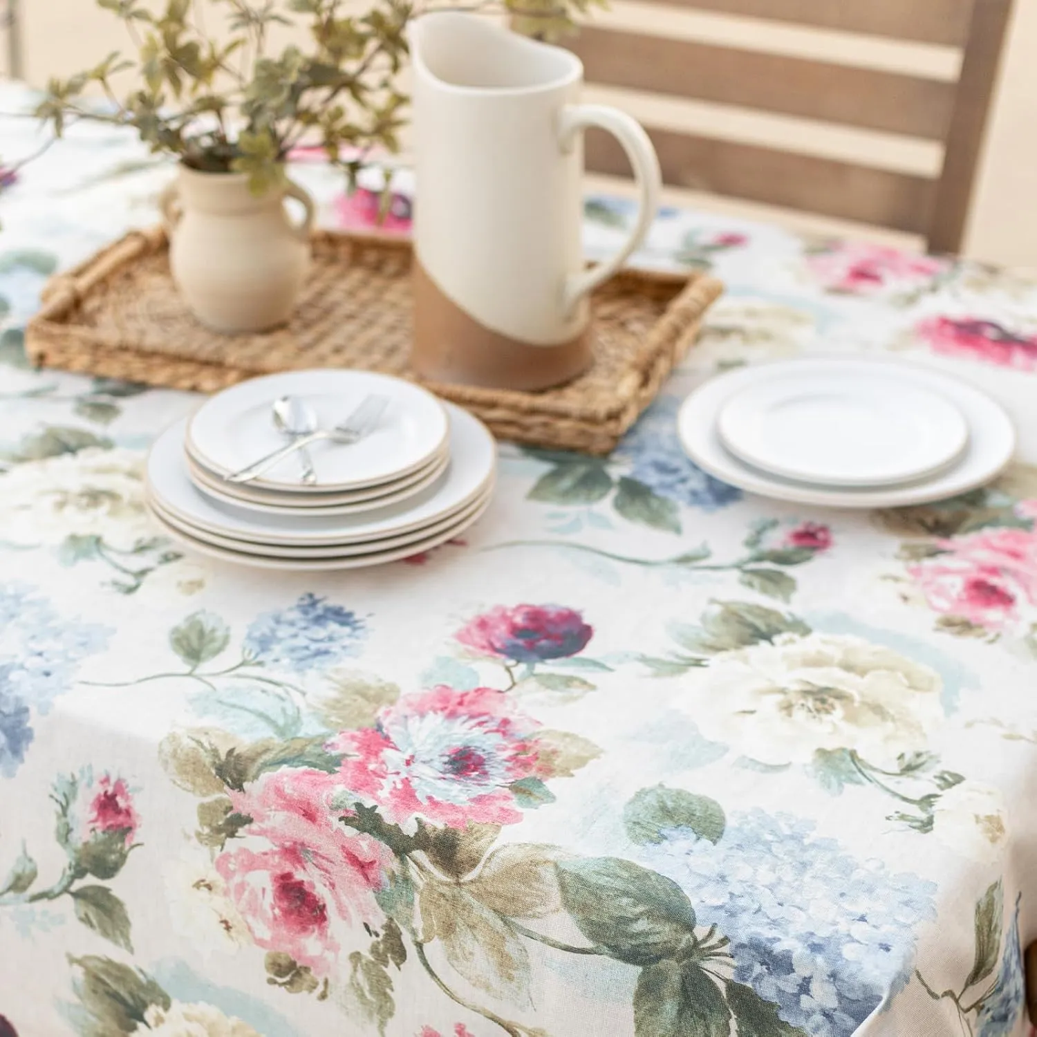 Benson Mills Spillproof Spring/Summer Durable Heavyweight Fabric Indoor Outdoor Tablecloth, Washable Table Cloth for Rectangle Tables, Picnic/Patio Table Covers (60" x 120" Rectangular, Pamona)