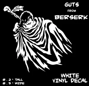 Berserk Vinyl Decal Large - Guts The Black Swordsman - 8.5" Die Cut Sticker for Laptops, Vehicles, Consoles & PC Tower - from Lost Children Arc in Berserk Deluxe Manga by Kentaro Miura