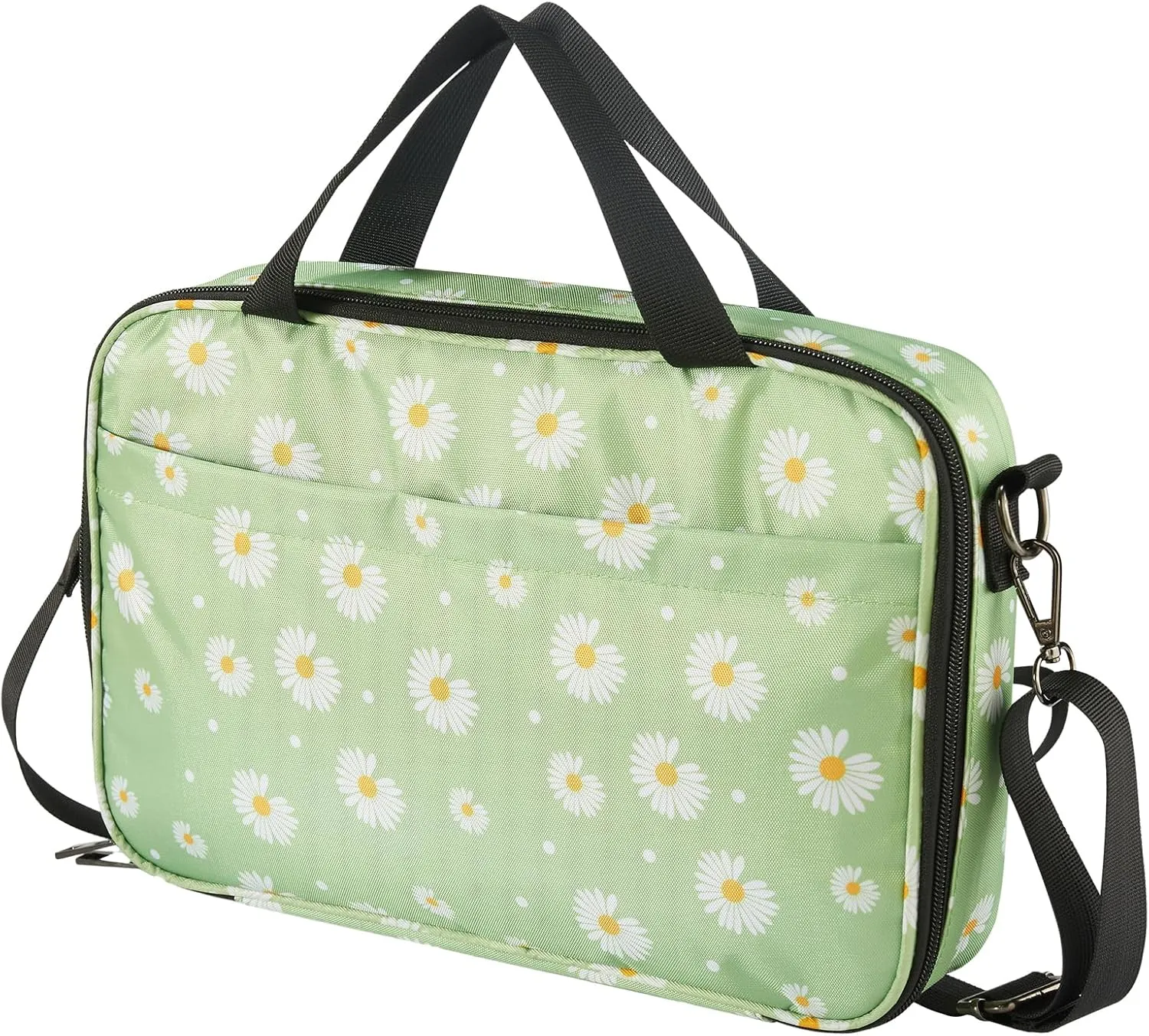 Bible Cover for Women, Printed Bible Case with Zipper Pocket and Shoulder Strap, Lager Bible Carrying Bag Protective with Handle, Bible Holder Gift Girls and Boys(Green Floral)