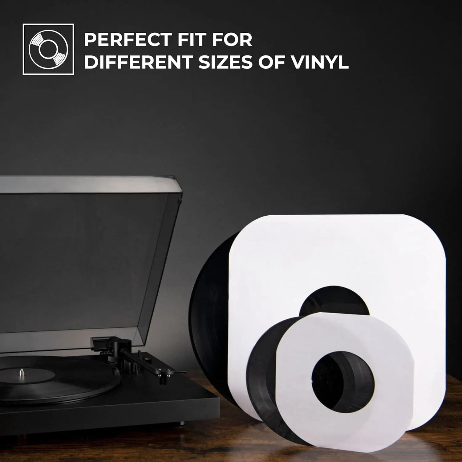 Big Fudge 50x Vinyl Record Inner Sleeves - Round Corners for 12" Records - Vinyl Record Sleeves in Heavyweight & Acid Free Paper - Protective LP Album Cover - White