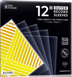 BIG FUDGE 50x Vinyl Record Sleeves 12" LP | Durable & Wrinkle-Free Outer Sleeves | Crystal Clear & High-Density Polypropylene | 3 mil Thick, 12.75” x 12.75” | Fits Most Gatefolds and Double LPs
