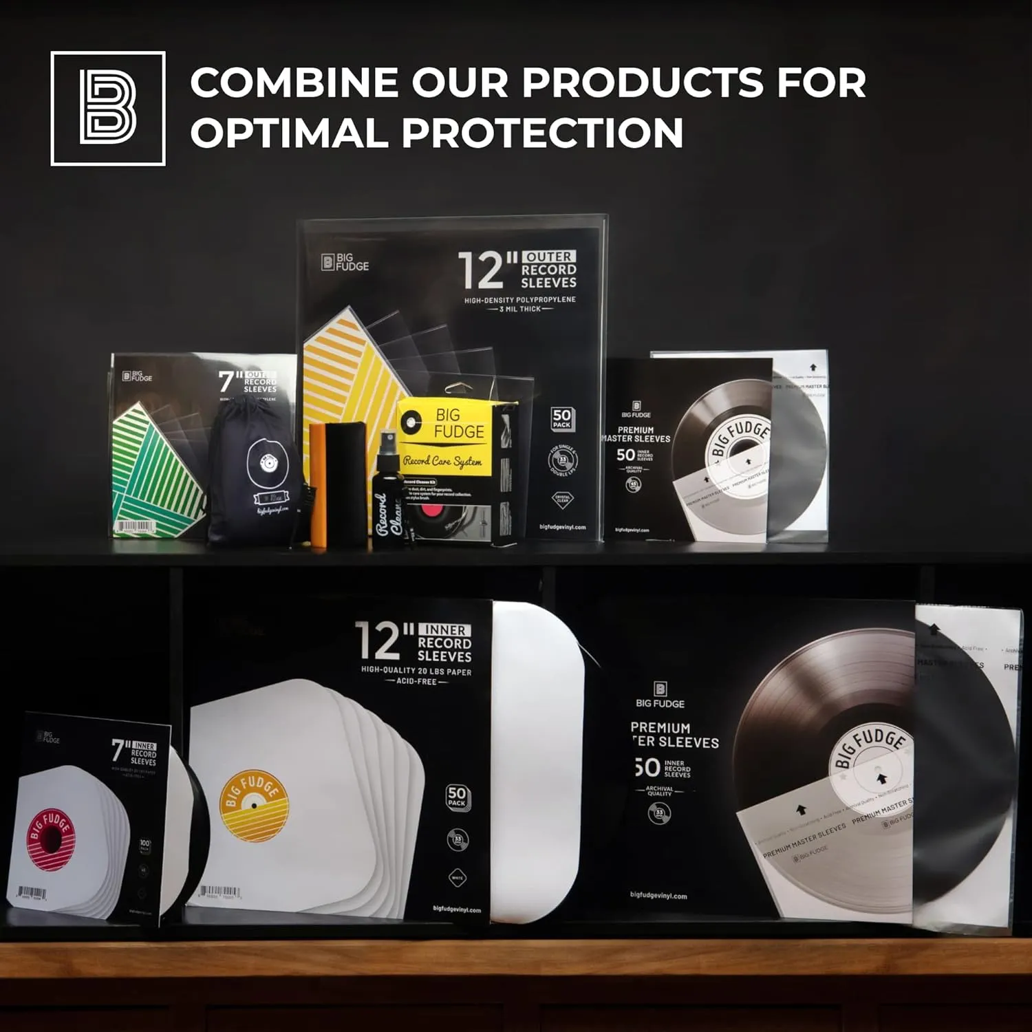 BIG FUDGE Vinyl Record Inner Sleeves 100x | Made from Heavyweight & Acid Free Paper | Album Covers with Round Corners for Easy Insert | Slim Record Jackets to Protect Your LPs & Singles | 7"