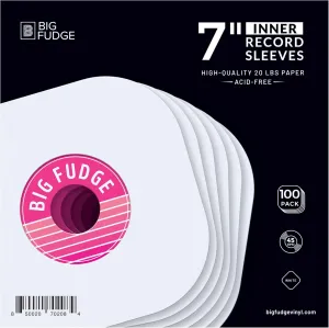 BIG FUDGE Vinyl Record Inner Sleeves 100x | Made from Heavyweight & Acid Free Paper | Album Covers with Round Corners for Easy Insert | Slim Record Jackets to Protect Your LPs & Singles | 7"