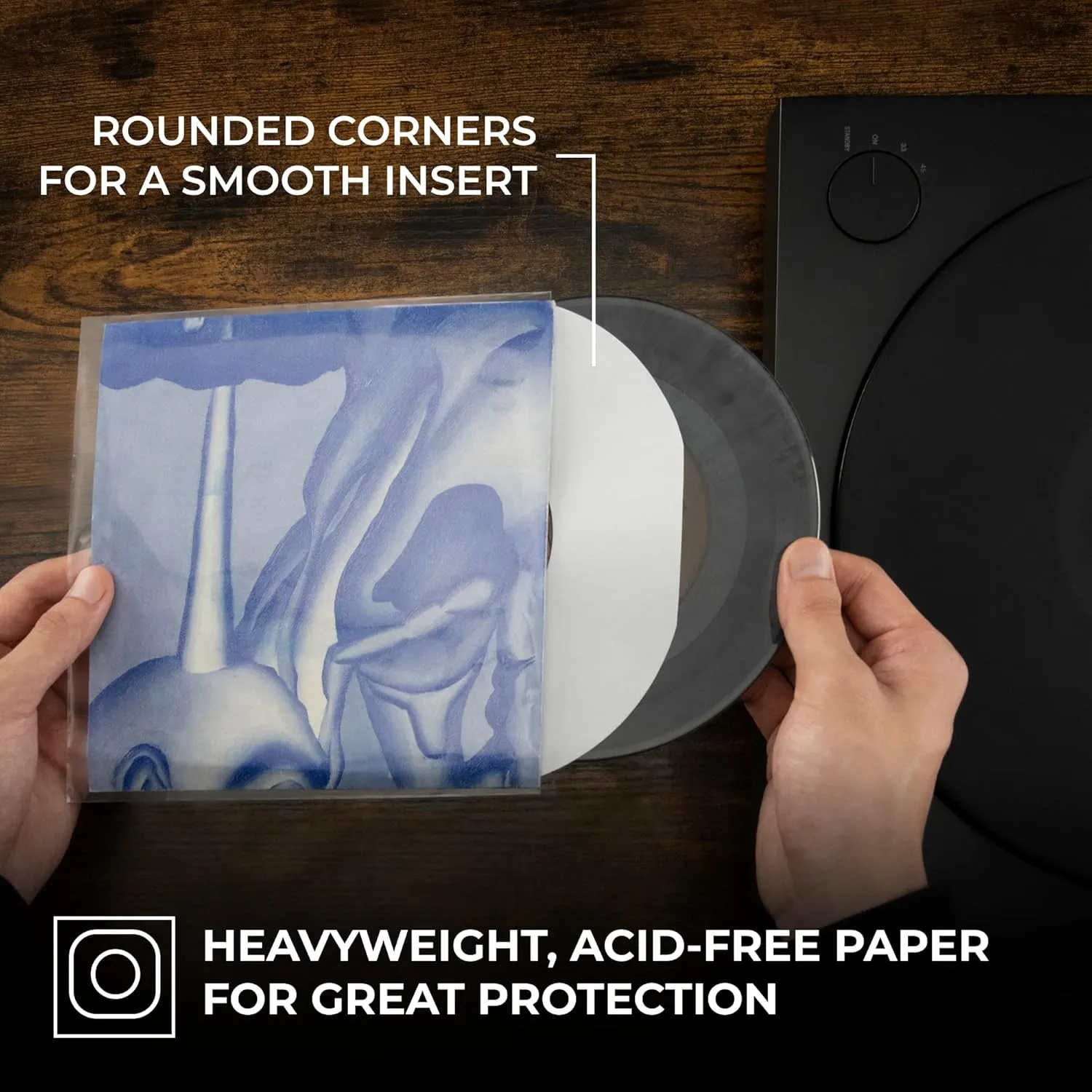 BIG FUDGE Vinyl Record Inner Sleeves 100x | Made from Heavyweight & Acid Free Paper | Album Covers with Round Corners for Easy Insert | Slim Record Jackets to Protect Your LPs & Singles | 7"