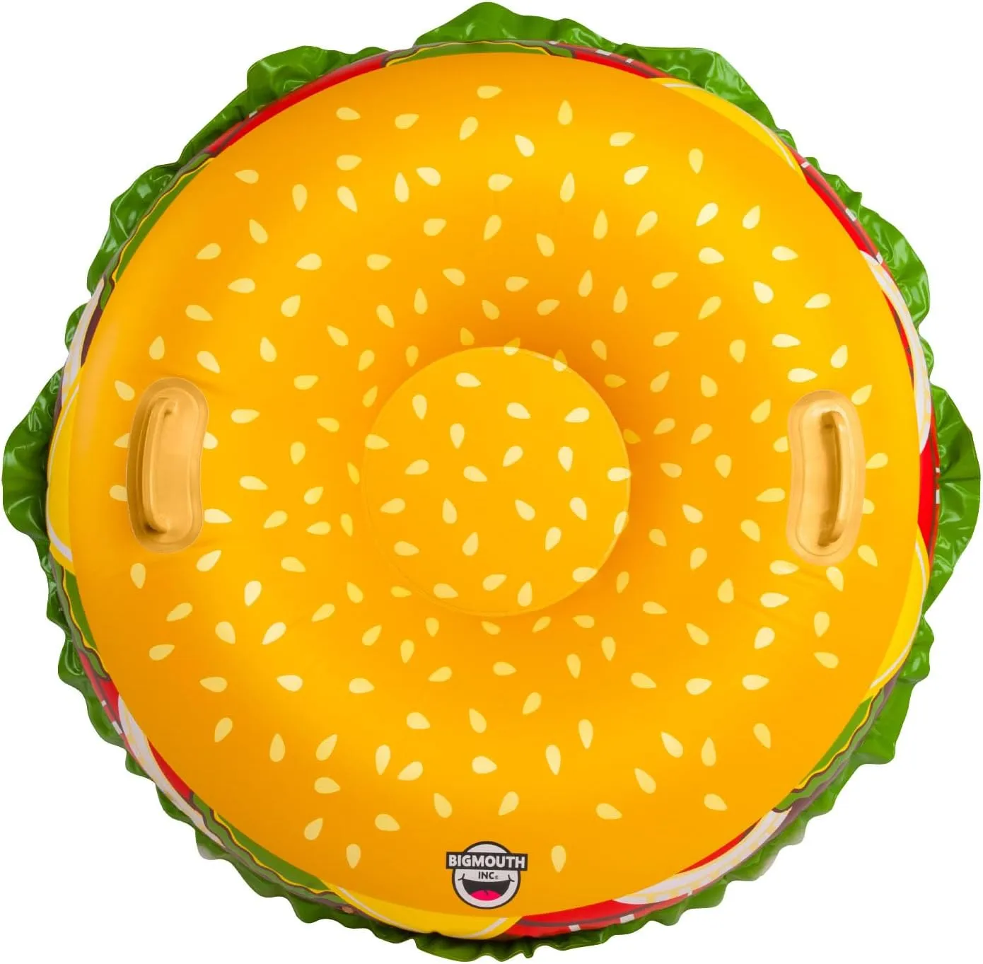BigMouth Inc. 4 ft Inflatable Snow Tube for Kids and Adults, Heavy Duty PVC Sled for Tubing & Sledding, Easy Grip Handles, Easy Deflate and Store - Cheeseburger
