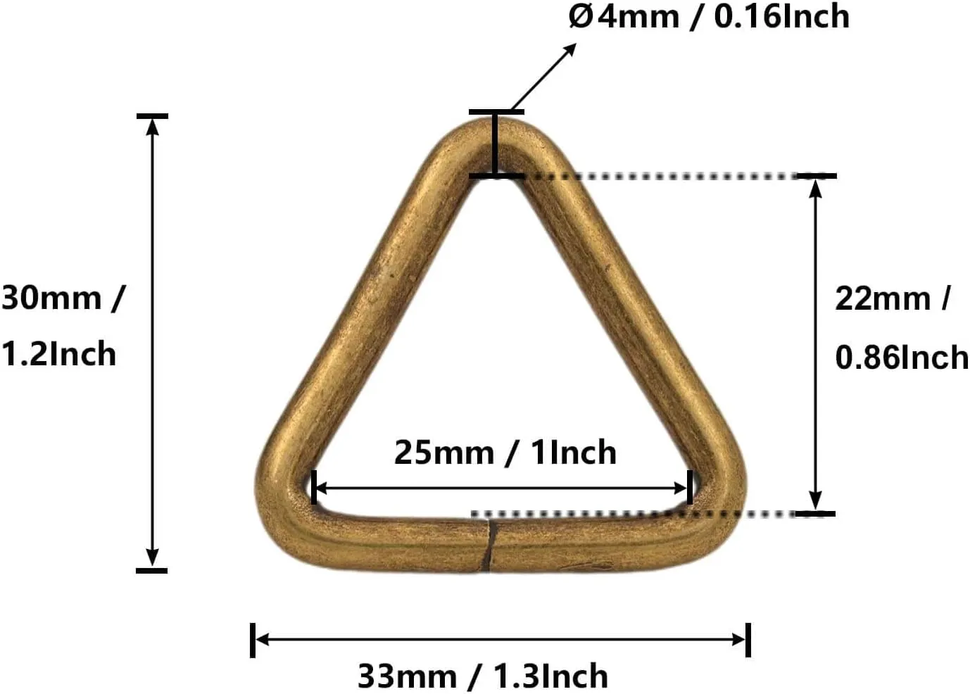 BIKICOCO 1'' Metal Triangle Ring Buckle Connectors Round Edge Webbing Bag Clasp Handbag Strap Making Hardware, Bronze - Pack of 30