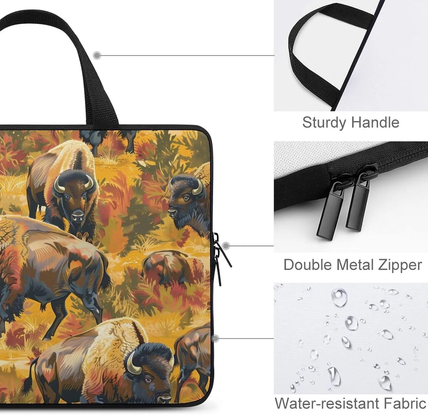 Bison Herd Novelty Laptop Bag Printed Protective Cover Case Handbag for Laptop/Notebook/Ultrabook 10/12/13/15/17 Inch