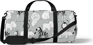 Black and White Kawaii Cute Cartoon African Animals Sports Bag Tote Bag Waterproof Gym Bag with Shoulder Strap Zipper 2 Side Pockets for Men and Women, Travel and Storage Shoulder Bag.