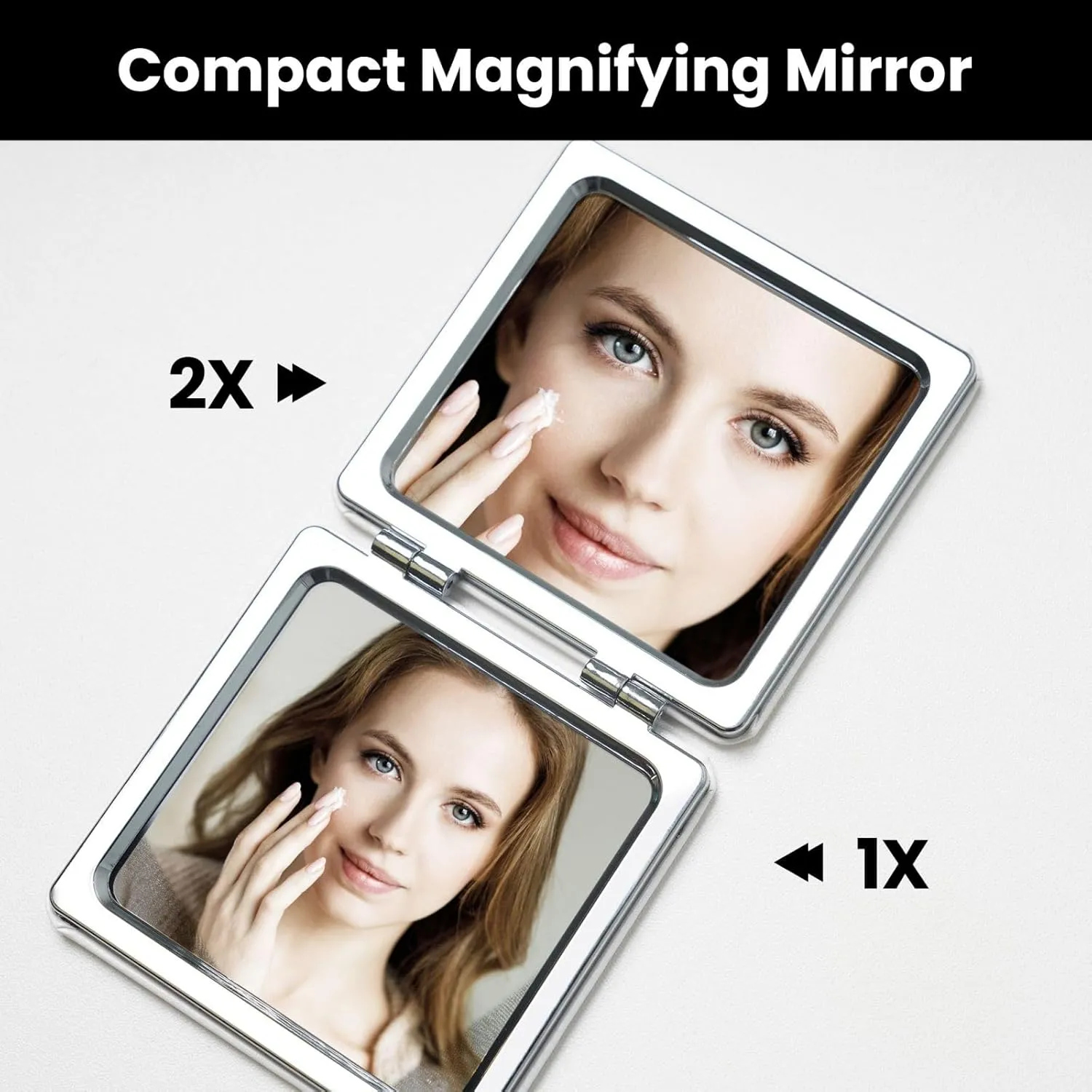 Black Floral Skull Printed Square Pocket Makeup Mirror with 1X/2X Magnification, Portable Mini Travel Makeup Mirror for Travel Daily Work Beauty