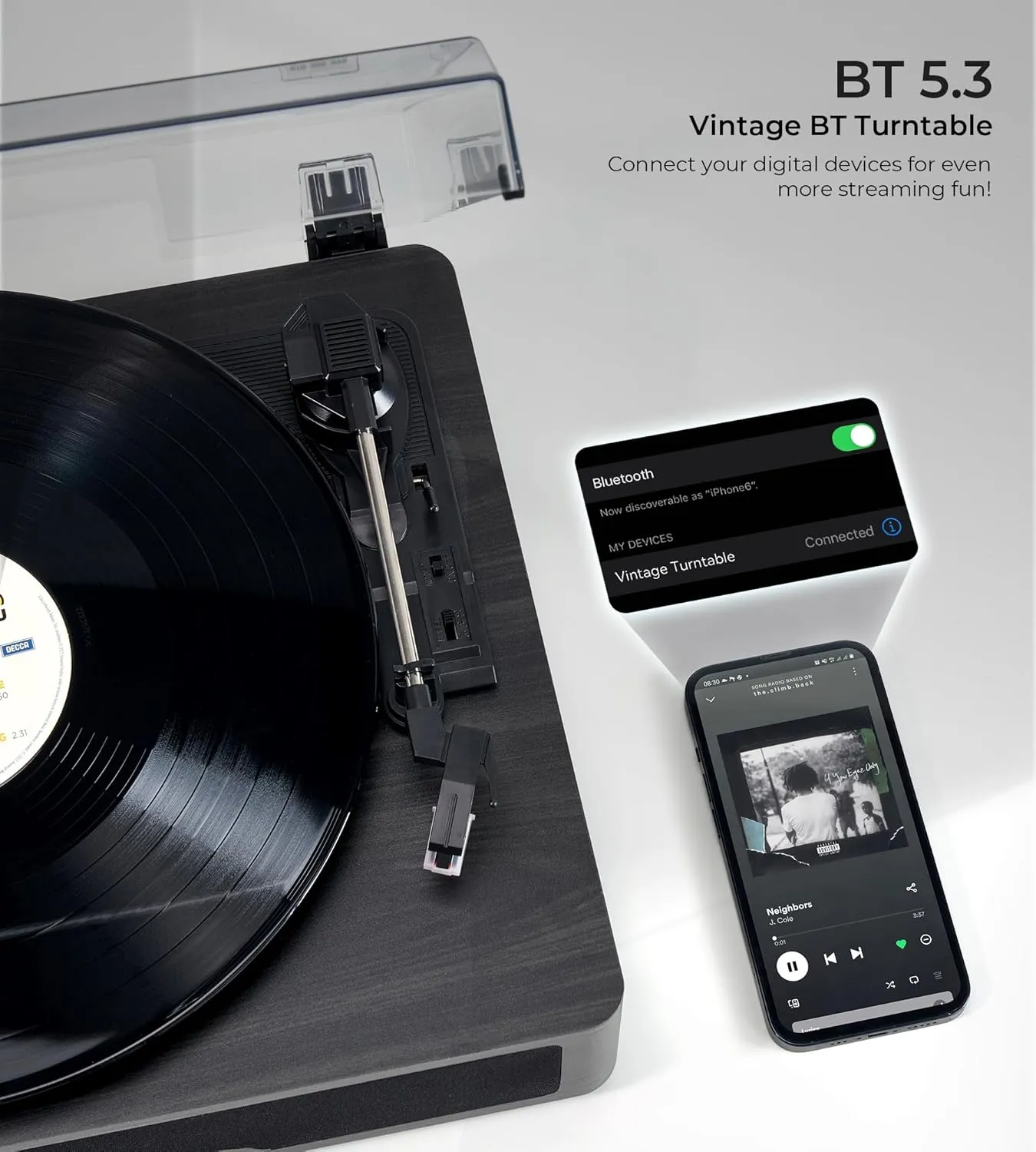 Black Record Player with Dual Stereo Bookshelf Speakers, Turntable for Vinyl Records with Wireless Playback Belt Drive 3-Speed Playback Record Player Support RCA Out Auto Stop, Vangoa