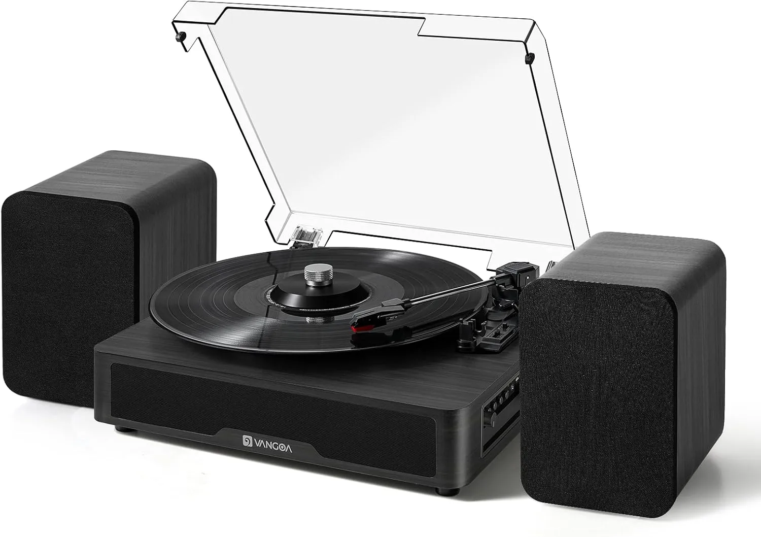 Black Record Player with Dual Stereo Bookshelf Speakers, Turntable for Vinyl Records with Wireless Playback Belt Drive 3-Speed Playback Record Player Support RCA Out Auto Stop, Vangoa
