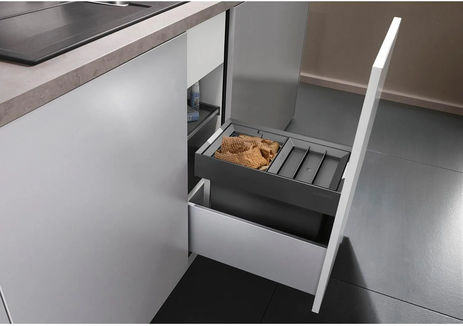 BLANCO Flexon II 30/2 521467 Kitchen Waste Separation System with 2 x 8 Litre Bins for Mounting in The Drawer of a 30 cm Cabinet