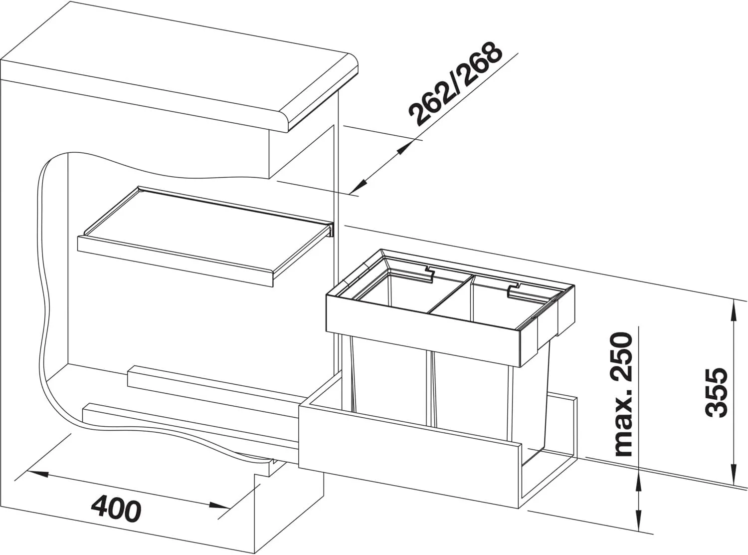 BLANCO Flexon II 30/2 521467 Kitchen Waste Separation System with 2 x 8 Litre Bins for Mounting in The Drawer of a 30 cm Cabinet