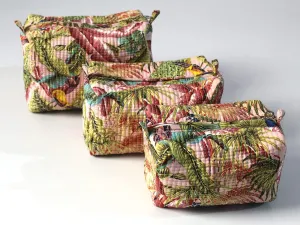 Block Print Make Up Bag, Set of 3 Pieces Gadget Bag, handmade gift for women large cosmetic pouch, gift for mum, cotton toiletry bag