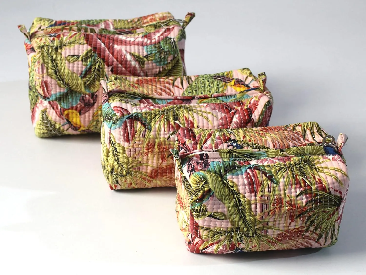 Block Print Make Up Bag, Set of 3 Pieces Gadget Bag, handmade gift for women large cosmetic pouch, gift for mum, cotton toiletry bag