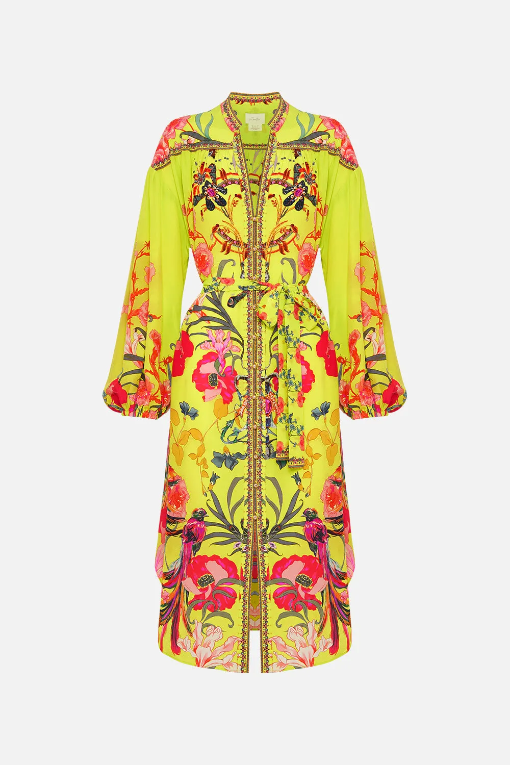 BLOUSON SLEEVE MIDI DRESS PEACOCK PROUD