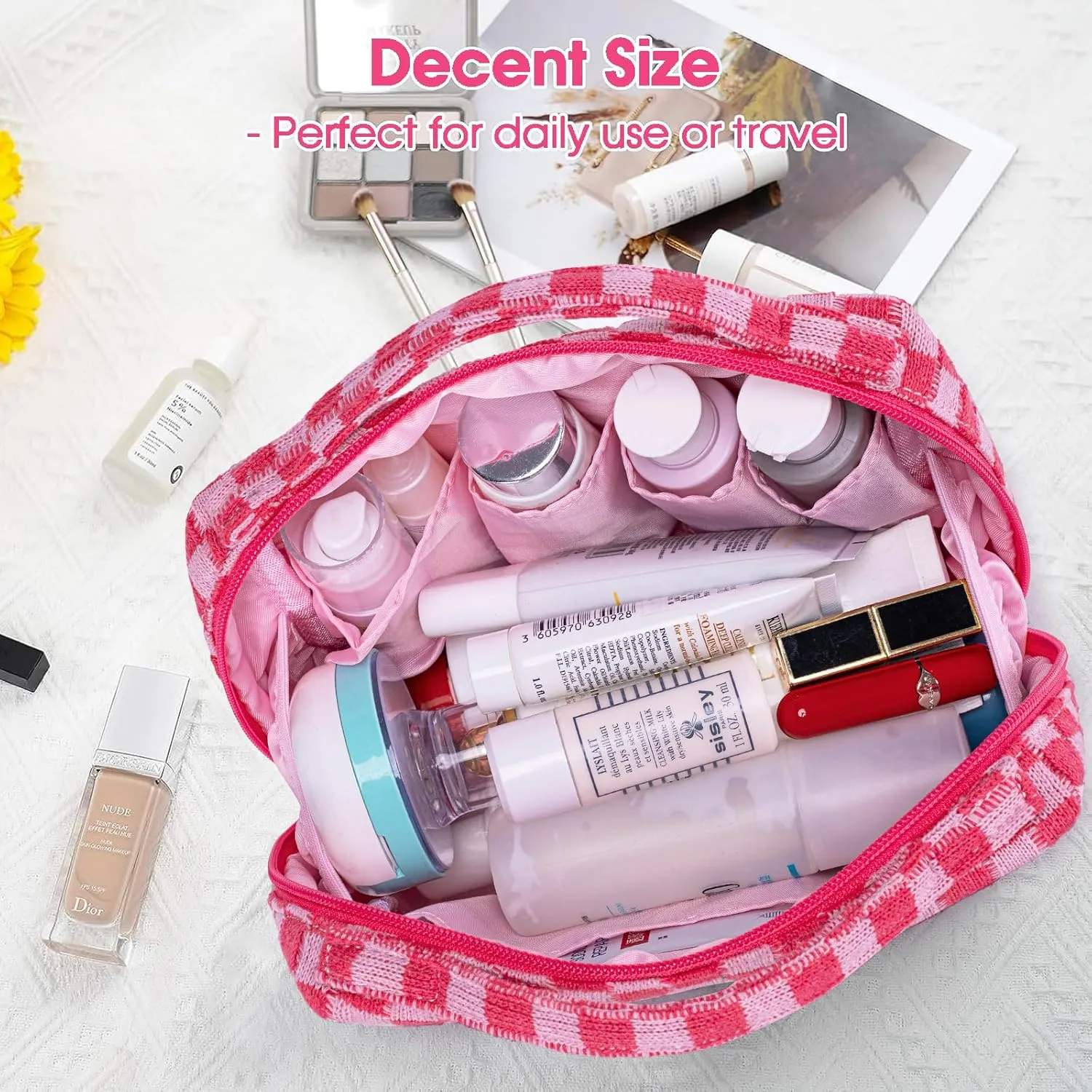 Bluboon Makeup Bag Zipper Pouch Travel Portable Cosmetic Bag Organizer for Women and Girls(Purple Floral)