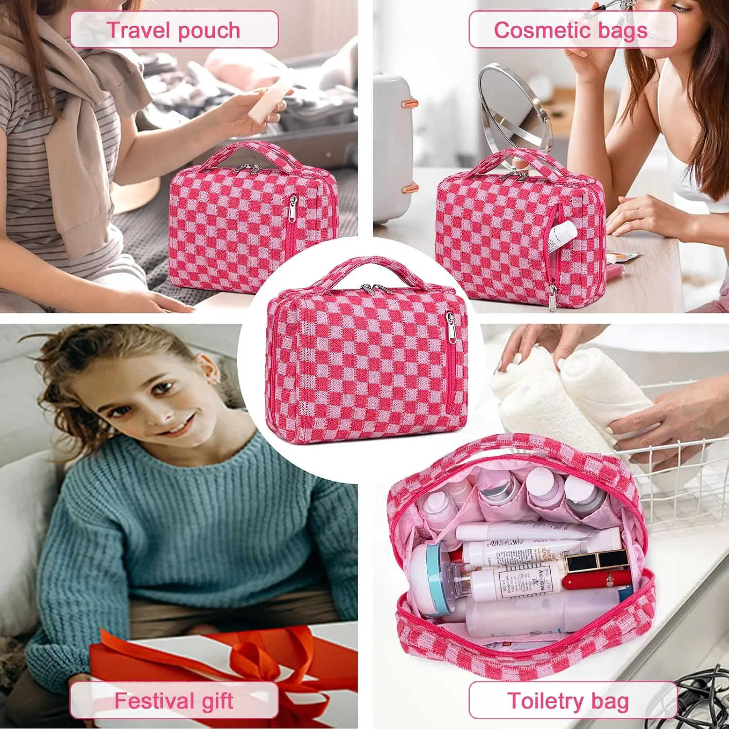 Bluboon Makeup Bag Zipper Pouch Travel Portable Cosmetic Bag Organizer for Women and Girls(Purple Floral)