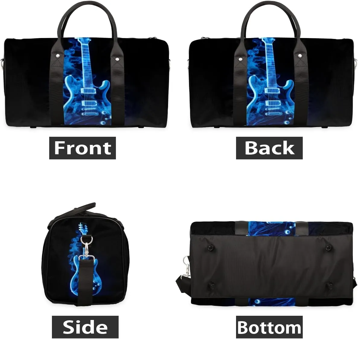 Blue Flame Guitar Travel Duffle Bag for Women Men Gym Duffel Foldable Bag Waterproof Weekender Musical Duffle Tote
