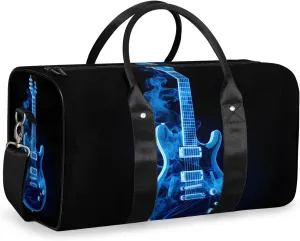 Blue Flame Guitar Travel Duffle Bag for Women Men Gym Duffel Foldable Bag Waterproof Weekender Musical Duffle Tote