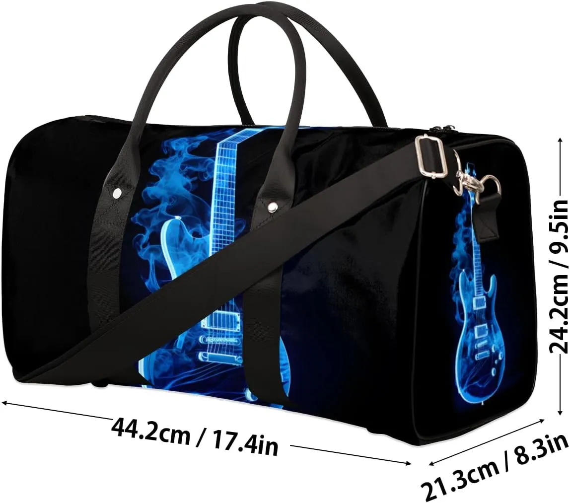Blue Flame Guitar Travel Duffle Bag for Women Men Gym Duffel Foldable Bag Waterproof Weekender Musical Duffle Tote