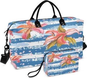 Blue Lily Flowers Travel Duffel Bags with Toiletry Bag for Travel Gym Yoga Weekender Bag