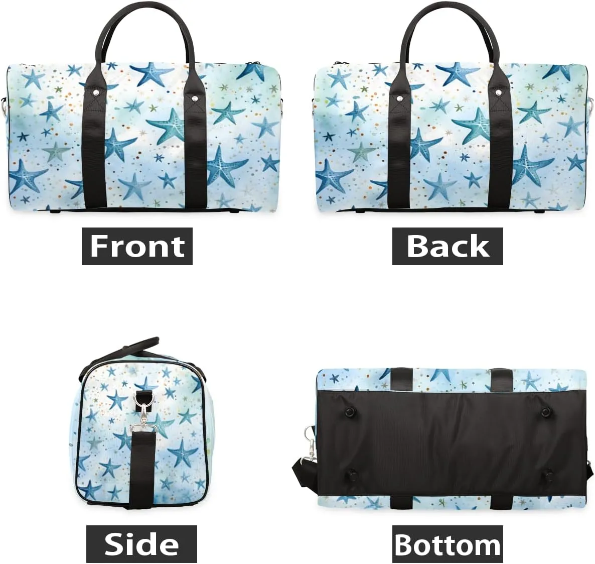 Blue Starfish Travel Duffle Bag for Women Men Gym Duffel Foldable Bag Waterproof Weekender Beach Watercolor Duffle Tote