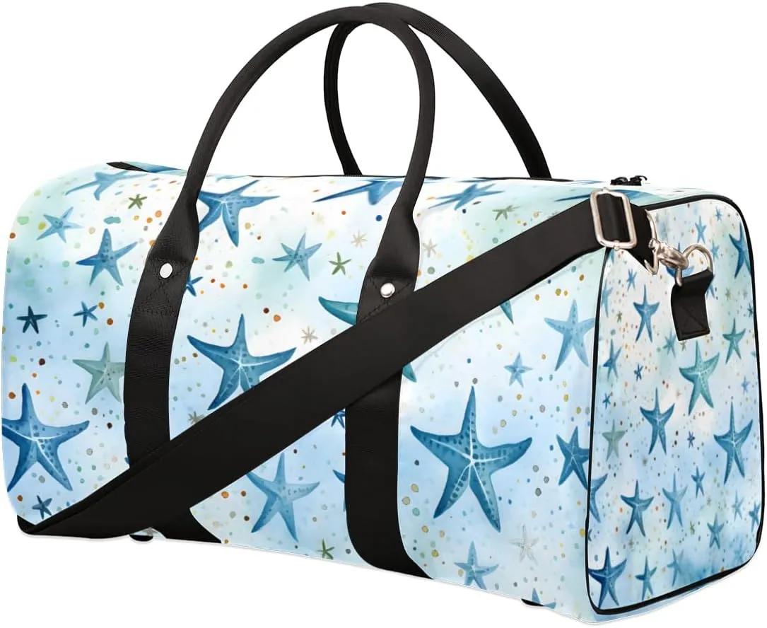 Blue Starfish Travel Duffle Bag for Women Men Gym Duffel Foldable Bag Waterproof Weekender Beach Watercolor Duffle Tote