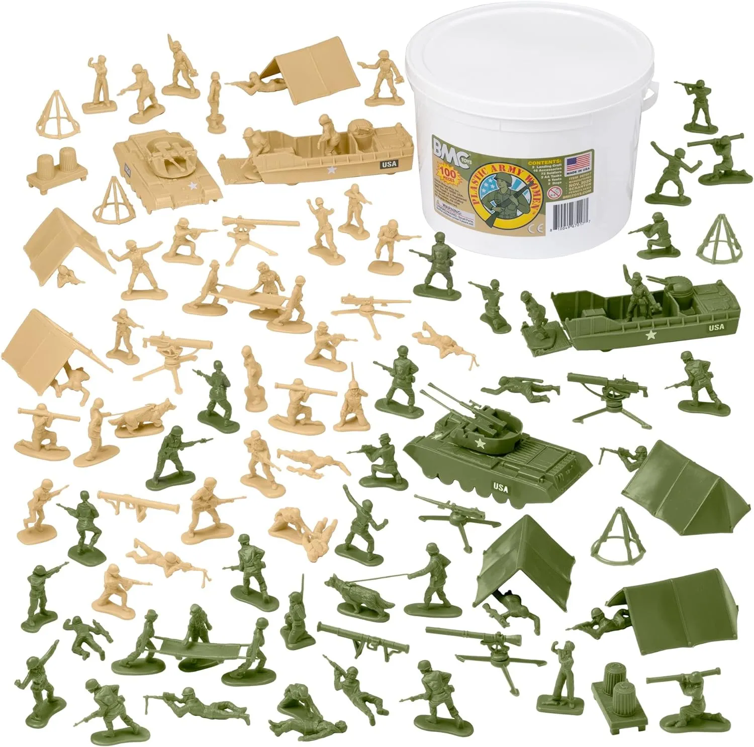 BMC Bucket of Army Women - Tan vs Green 100pc Female Soldier Playset - USA Made