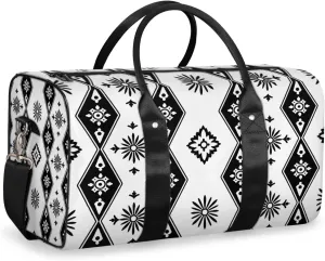 Bohemian Design Travel Duffle Bag for Women Men Gym Duffel Foldable Bag Waterproof Weekender Black White Duffle Tote