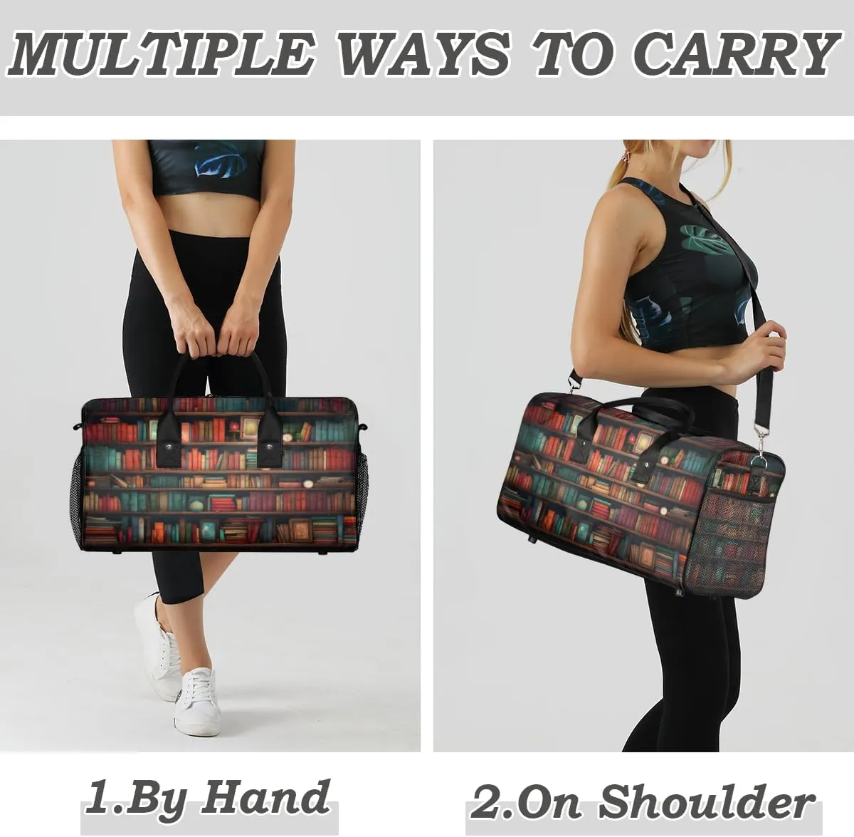 Books Travel Duffle Bag for Women Men Foldable Waterproof Weekender Bag Carry on Tote for Overnight Sports Gym Library Bookshelf Farmhouse