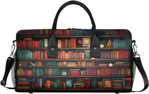 Books Travel Duffle Bag for Women Men Foldable Waterproof Weekender Bag Carry on Tote for Overnight Sports Gym Library Bookshelf Farmhouse