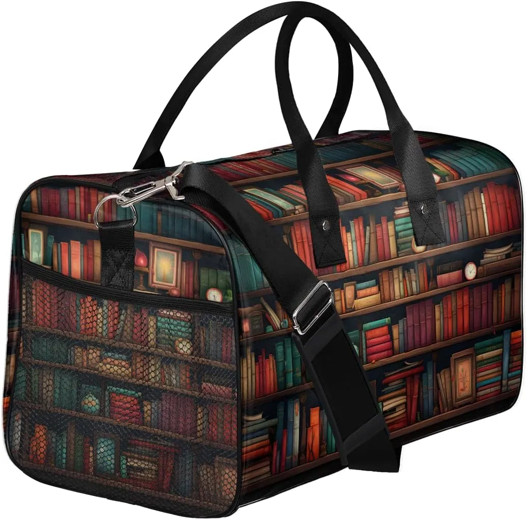 Books Travel Duffle Bag for Women Men Foldable Waterproof Weekender Bag Carry on Tote for Overnight Sports Gym Library Bookshelf Farmhouse