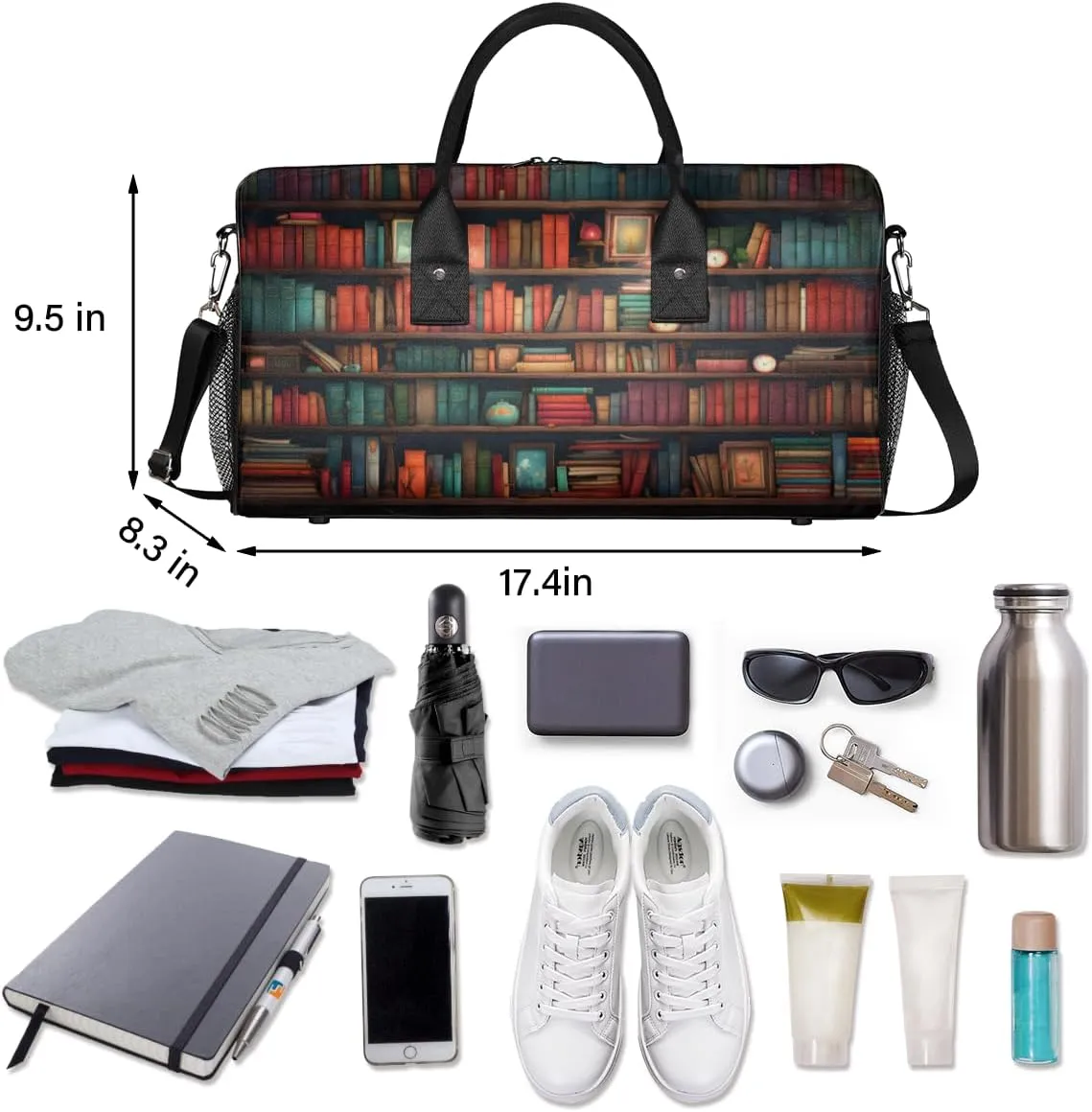 Books Travel Duffle Bag for Women Men Foldable Waterproof Weekender Bag Carry on Tote for Overnight Sports Gym Library Bookshelf Farmhouse