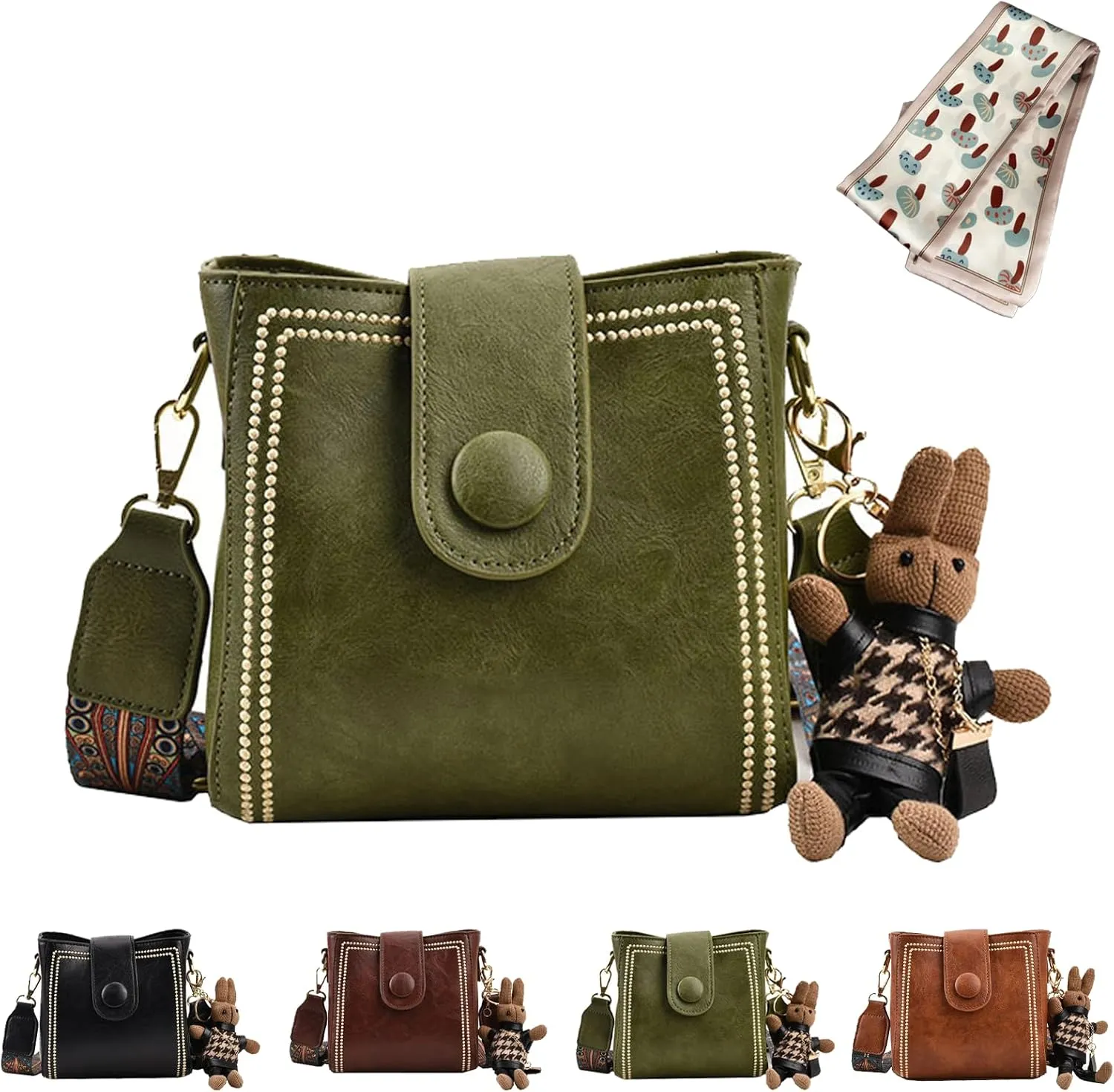 Bootara Bucket Bag, Bootara Womens Retro Water Bucket Shoulder Bag, with Adjustable Wide Shoulder Strap, Bunny Charm