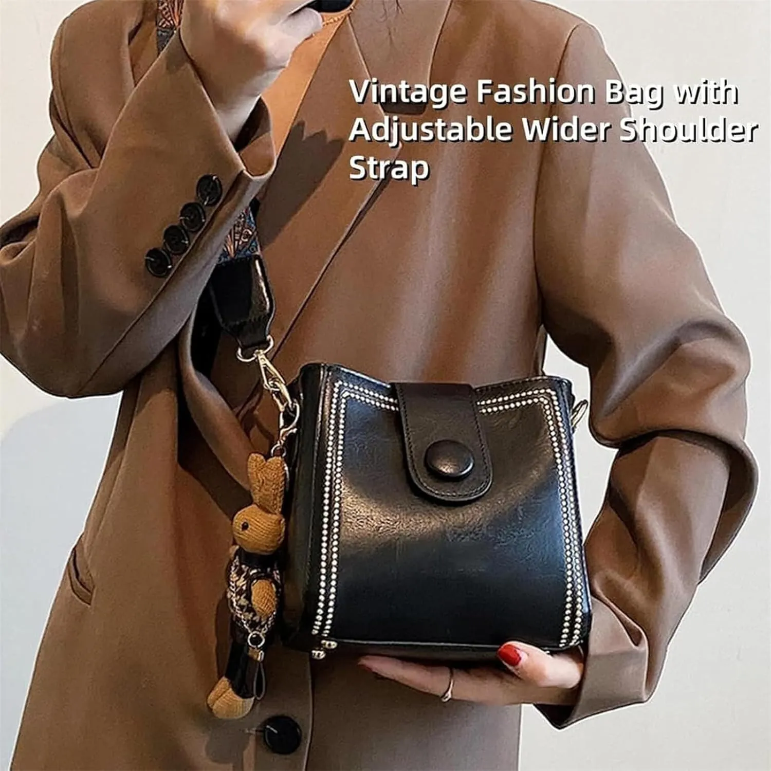Bootara Bucket Bag, Bootara Womens Retro Water Bucket Shoulder Bag, with Adjustable Wide Shoulder Strap, Bunny Charm