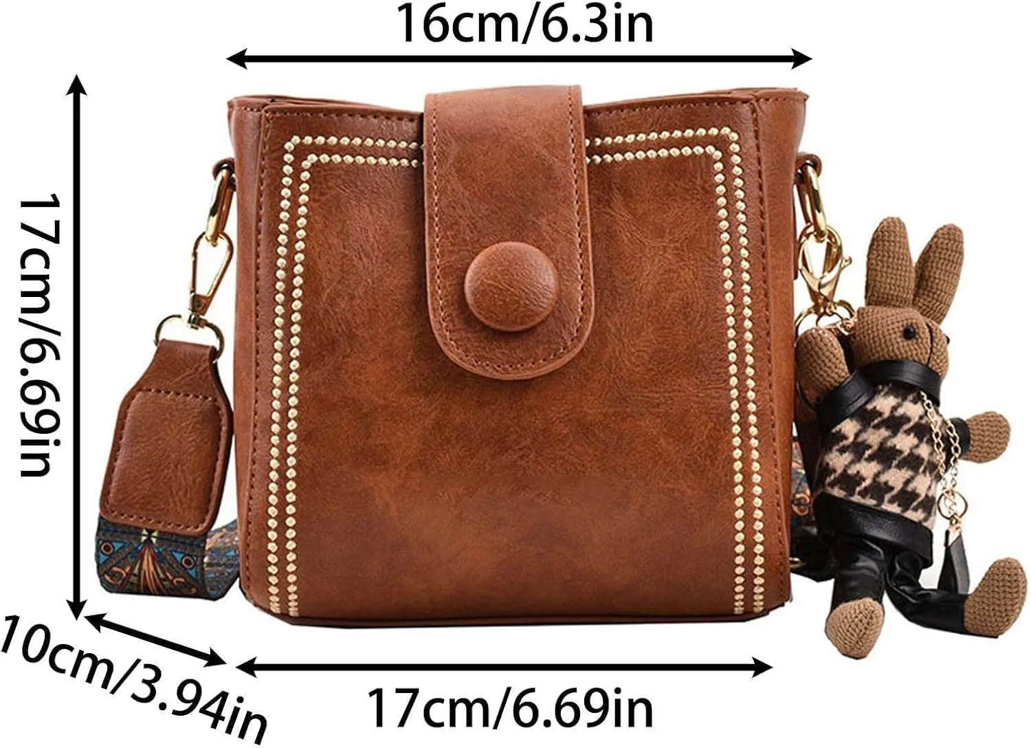 Bootara Bucket Bag, Bootara Womens Retro Water Bucket Shoulder Bag, with Adjustable Wide Shoulder Strap, Bunny Charm