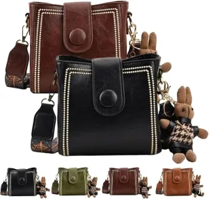 Bootara Bucket Bag, Bootara Women's Vintage Bunny Charm Bucket Bag, Spacious Travel Tote, with Cute Rabbit Pendant